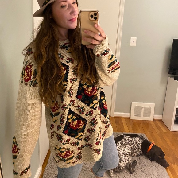 Vintage 80s Floral Hand Embroidered Sweater - Picture 2 of 7